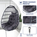 Swing Hammock Egg Basket Chairs Without Stand Indoor Outdoor, Uv Resistant Cushion Hanging Chair, Foldable Frame 350Lbs Capacity Ceiling Hammock Chair For Patio Porch Backyard Balcony Black Rattan