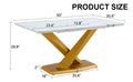 Large Modern Minimalist Rectangular White Imitation Marble Dining Table For 6 8 People With Mdf Top And Golden Legs, F 1551 Gold Mdf