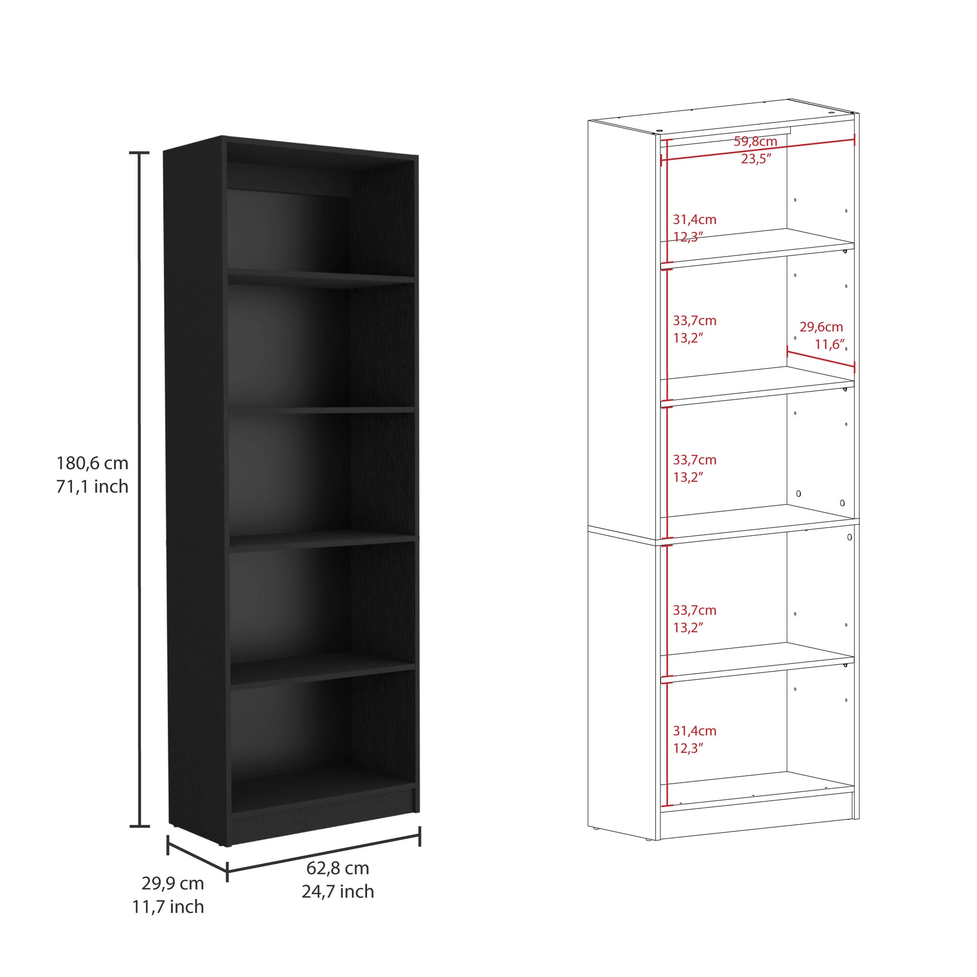 Layton 2 Piece Home Bookcase Set, 49" Wide With 8 Shelves And Double Door Cabinet, Living Room Set Black Black Particle Board