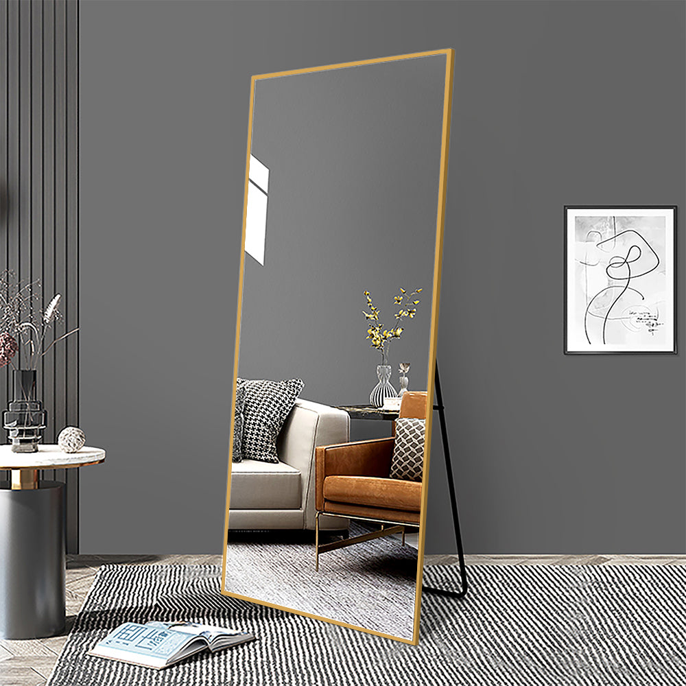 65*24 Inch Floor Mirror Full Length Mirror Ultra Thin Aluminum Alloy Frame Modern Style Standing Hanging Mirror Wall Mounted Mirror Gold Gold Clear Glass Metal