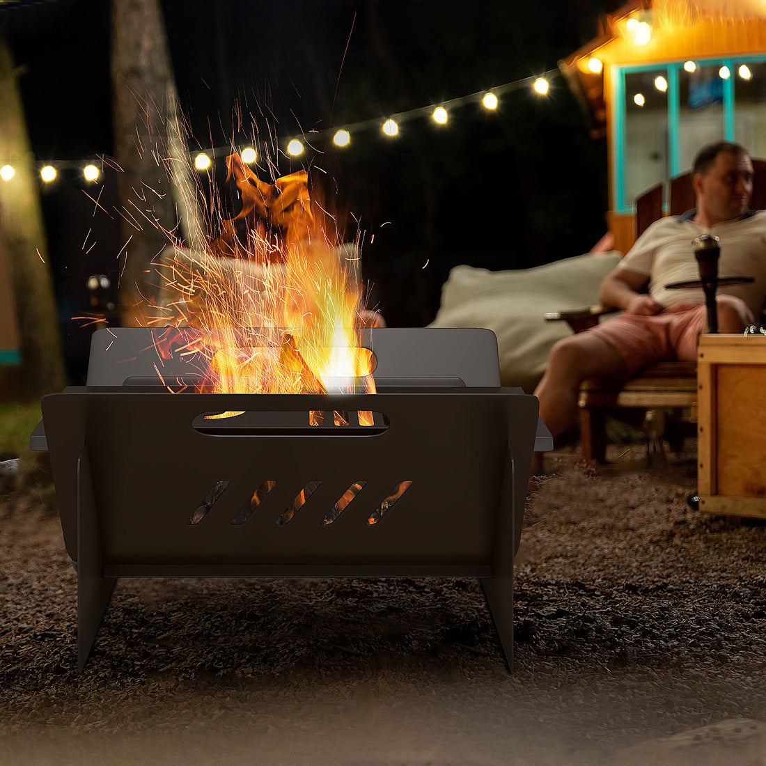 Outsunny 3 In 1 Portable Fire Pit, Stove, Coffee Table, Wood Burning Firepit With Carrying Bag And Quick Assembly For Camping, Bonfire, Picnic, Backyard, Patio, Black Black Steel