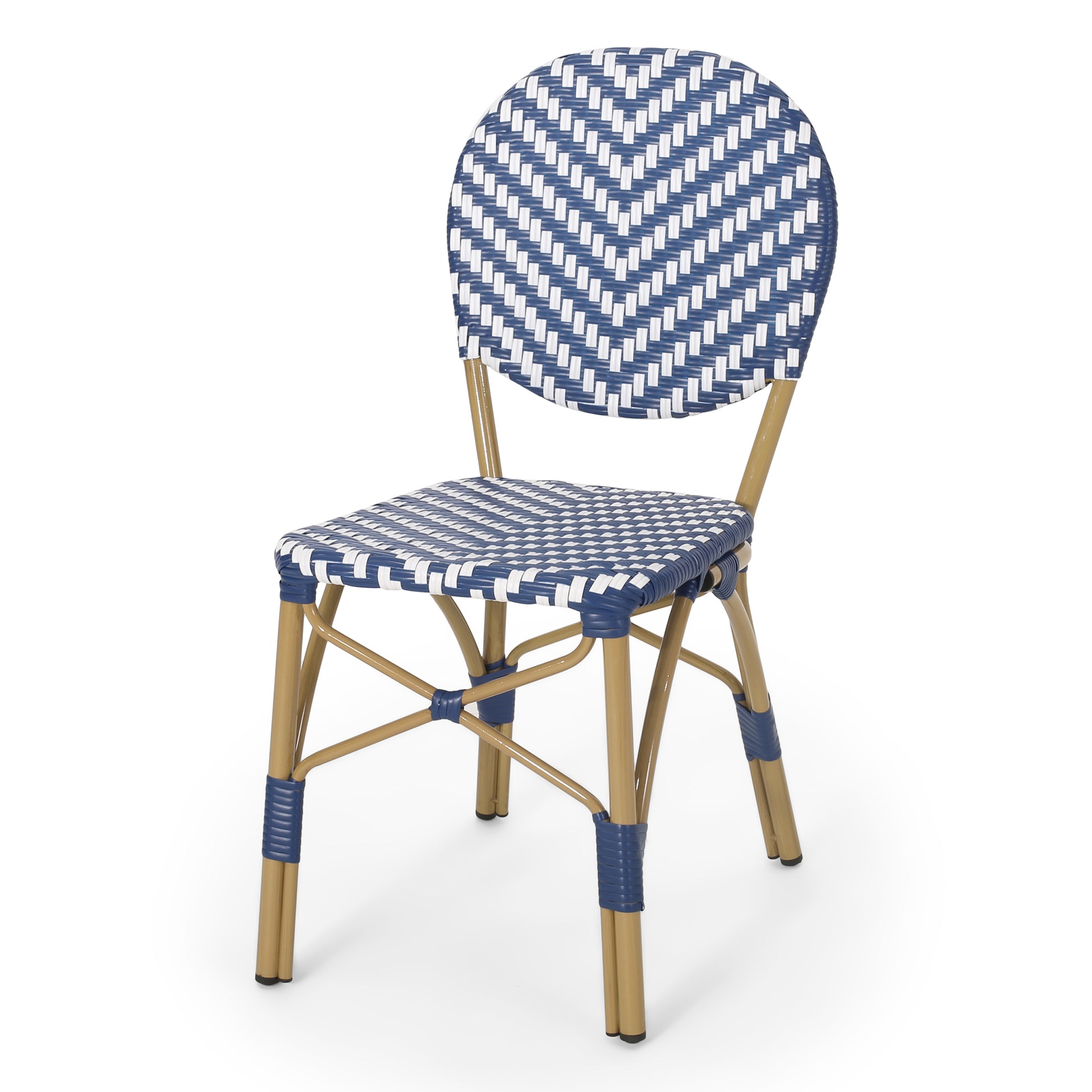 Picardy French Bistro Set Navy Blue Rattan