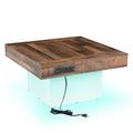 31.4'' X 31.4'' Farmhouse Coffee Table With 2 Usb Ports And Outlets, Brown Spliced Wood Grain Center Table With Led Light, Rustic Cocktail Table With Charging Station For Living Room, White White Primary Living Space Square Particle Board