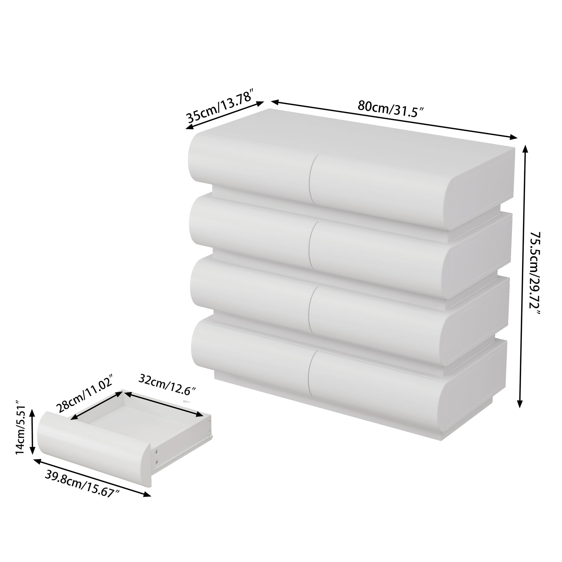 8 Drawer Dresser For Bedroom, White Dresser No Handle, Modern 8 Chest Of Drawers With Wide Storage White Mdf