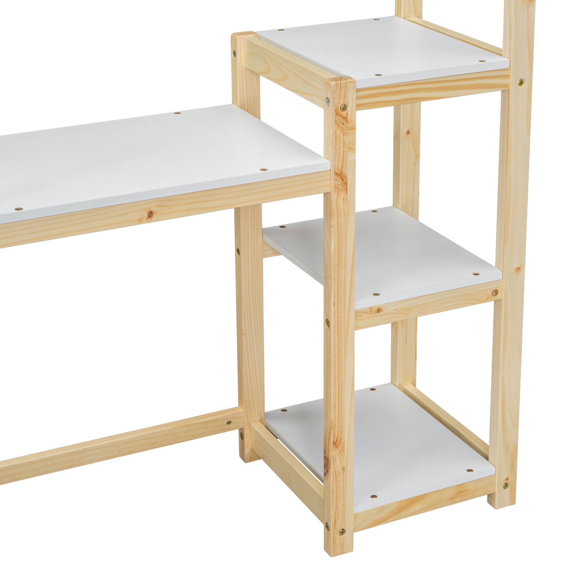 House Shaped Wooden Writing Desk,Kids Study Table,Bookshelf & Toy Storage,Natural Twin Natural American Design Pine