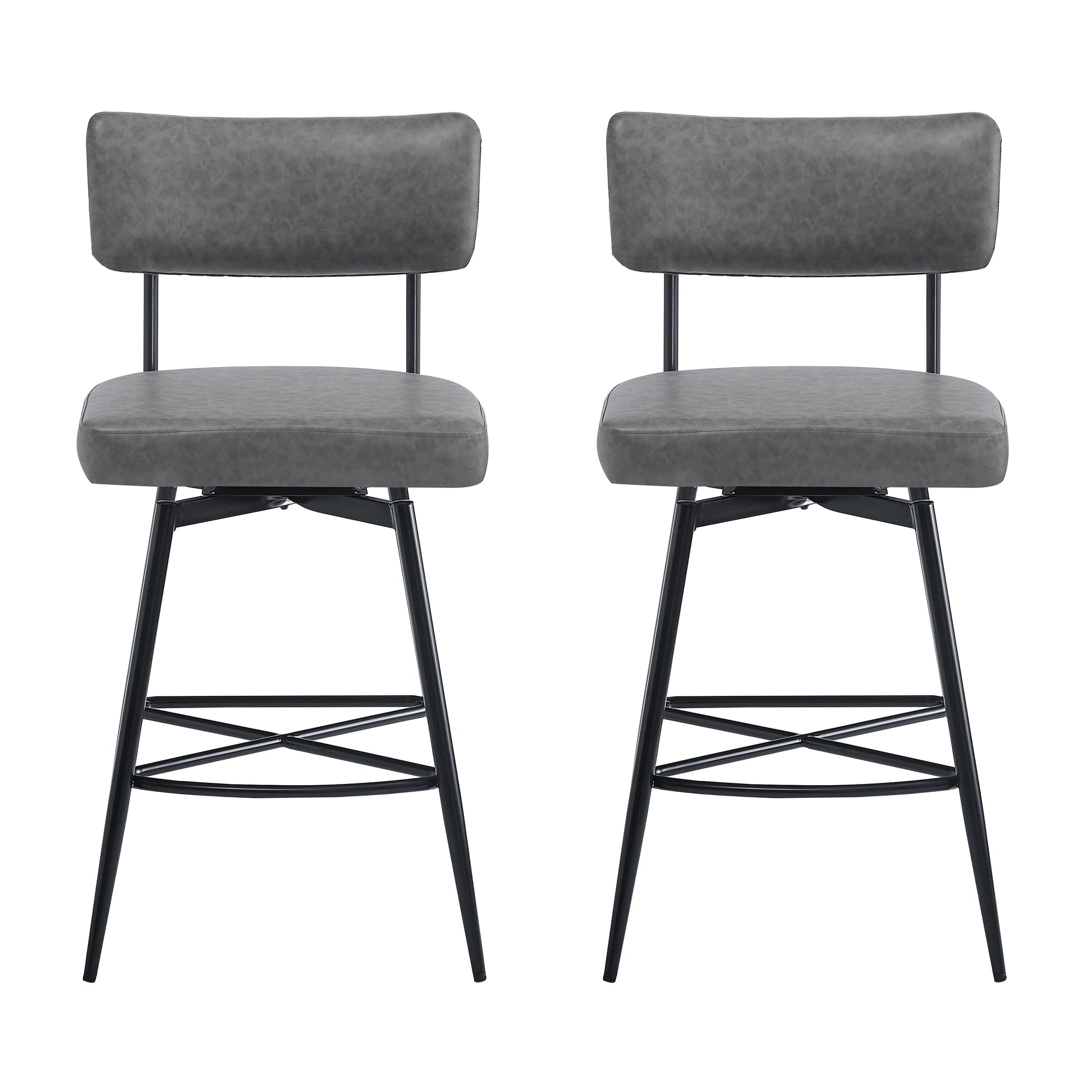 26''Retro Swivel Counter Stools Set Of 2,Grey Counter Stools With Iron Frame,Pu Sponge Cushion,Footrest,Suitable For Kitchen Bedroom Dining Room. Iron Grey Kitchen Sponge Retro Set Of 2 Fiber Foam