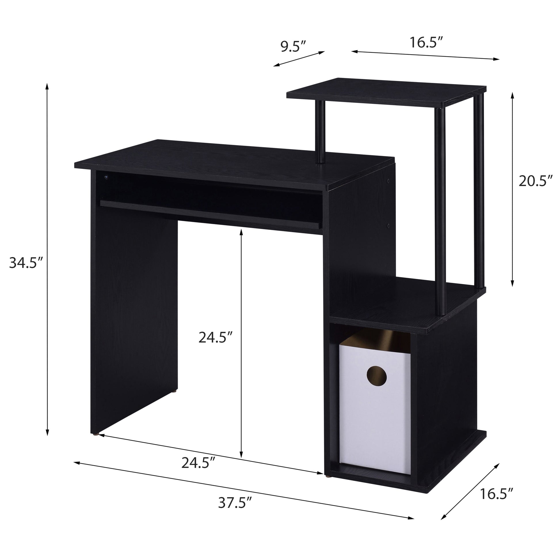 Black Computer Desk With Keyboard Tray And Open Shelving Black Keyboard Tray Office Rectangular Wood Metal