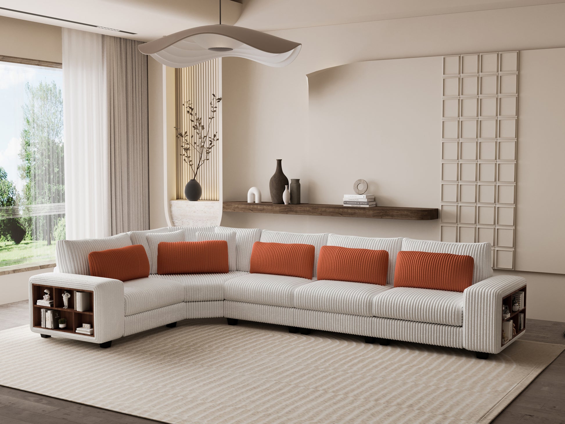 Modular Sectional L Shaped Sofa With Armrest Wooden Frame Locker, Stylish And Comfortablecream Style, Beige Beige Primary Living Space Soft Modern Wood 5 Seat