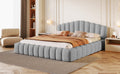 Velvet Upholstered Queen Bed Floor Bed Frame Shell Shaped Headboard For Bedroom,No Box Spring Needed,Light Blue Box Spring Not Required Queen Light Blue Wood Bedroom Contemporary Bed Frame Upholstered