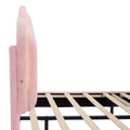 Full Size Upholstered Flower Shape Bed, Elegant Flowers Headboard With Led Light Strip ,Sherpa Fabric Platform Bed With Wooden Slats Support, Pink Full Pink Wood