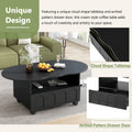 Flexible Cream Style Coffee Table With 2 Brake Wheels, Cloud Top Side Table With Drawer, Irregular Center Table With Large Storage For Living Room, Black, 39.37''X 23.6'' Black Particle Board