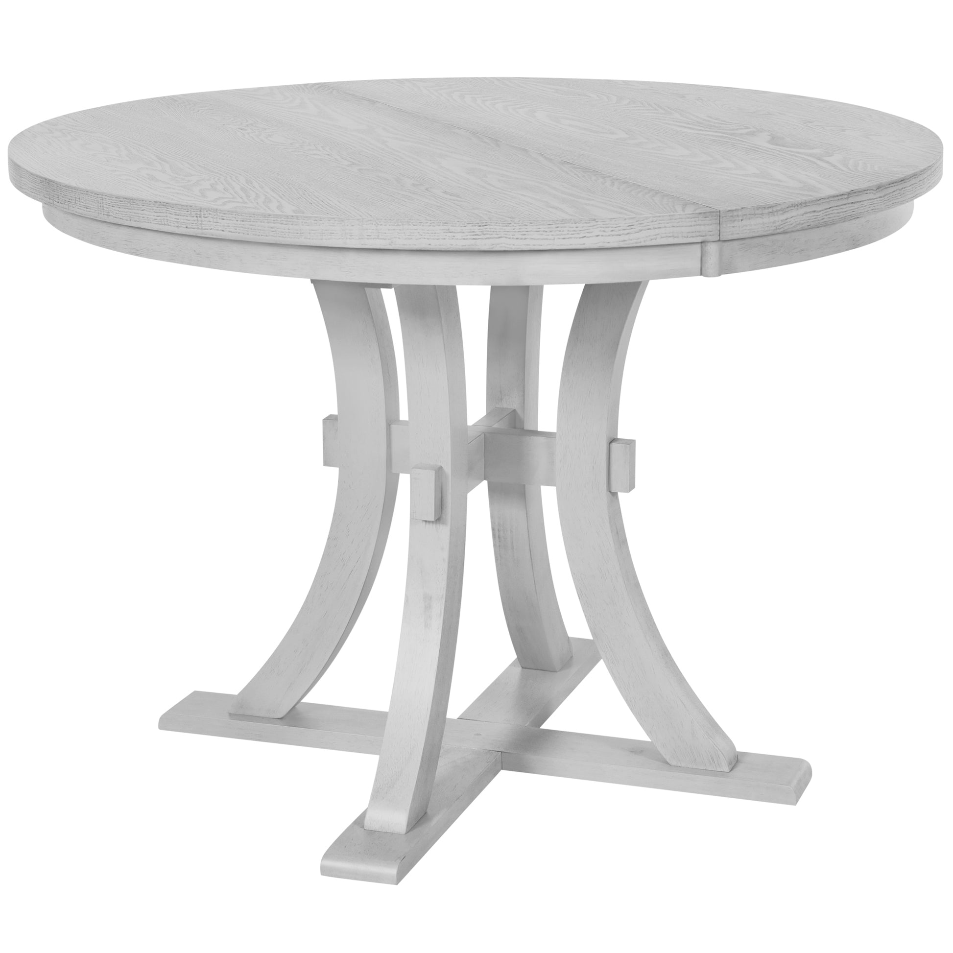 5 Piece Rustic Round Pedestal Extendable Dining Table Set With 15.7" Removable Leaf And Simple Dining Chirs For Small Places, Gray Gray Wood Dining Room Extendable Rubberwood Oval Dining Table With Chair Wood Wood Gray Seats 4 Removable Leaf Farmhouse