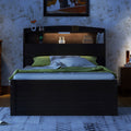 Full Size Wooden Led Platform Bed With Trundle, With Storage Headboard, With Drawers, Brown Full Brown Plywood