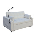 Modern Velvet Loveseat Futon Sofa Couch W Pullout Bed,Small Beautiful Seat Lounge Sofa With Adjustable Reclining Backrest,Toss Pillows, Pockets,Furniture For Living Room,3 In 1 Convertible Sleeper Sofa Bed Full Beige Velvet