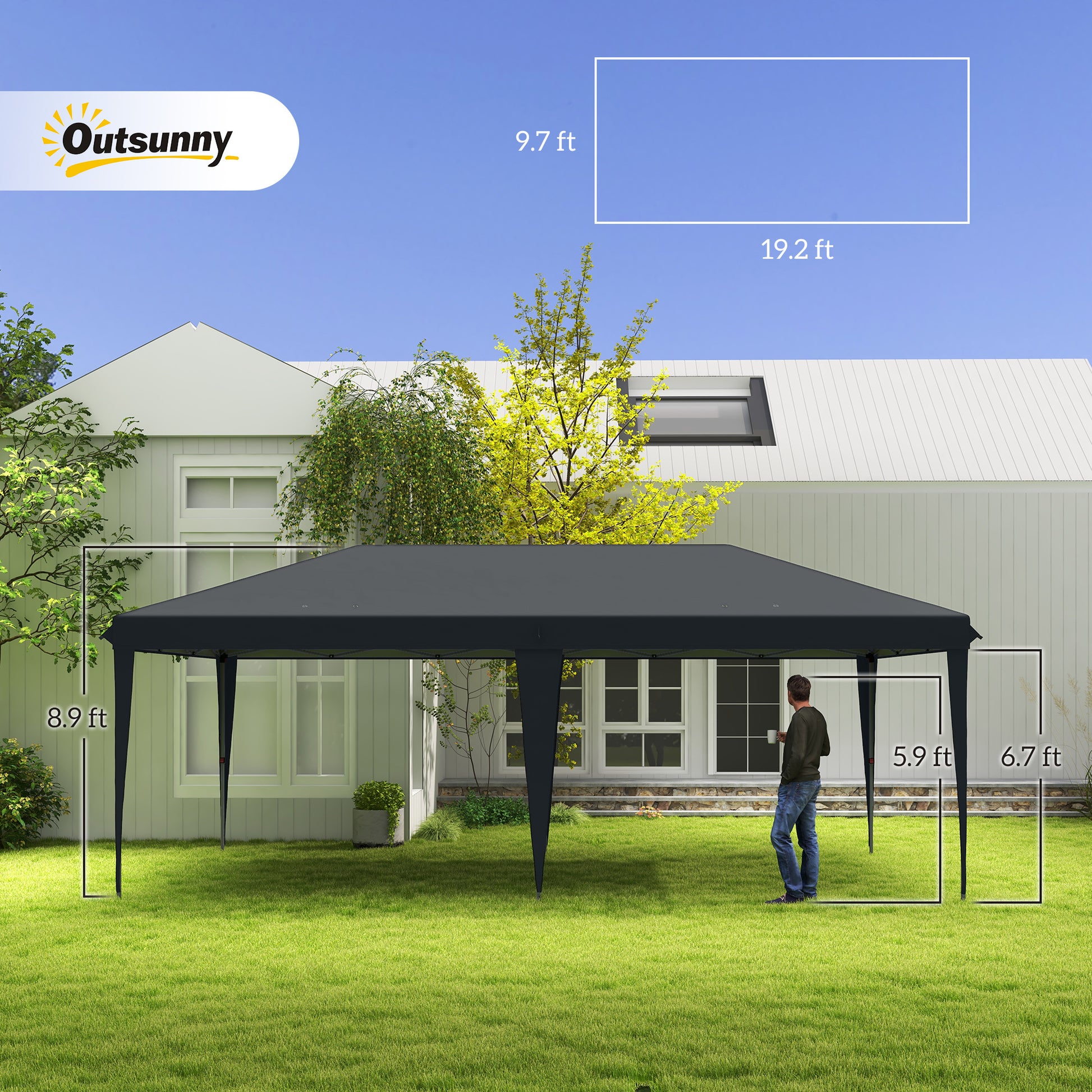 Outsunny 10' X 20' Pop Up Canopy Tent, Upgraded Heavy Duty Tents For Parties, Outdoor Instant Gazebo Sun Shade Shelter With Carry Bag, For Catering, Events, Wedding, Backyard Bbq, Black Black Steel