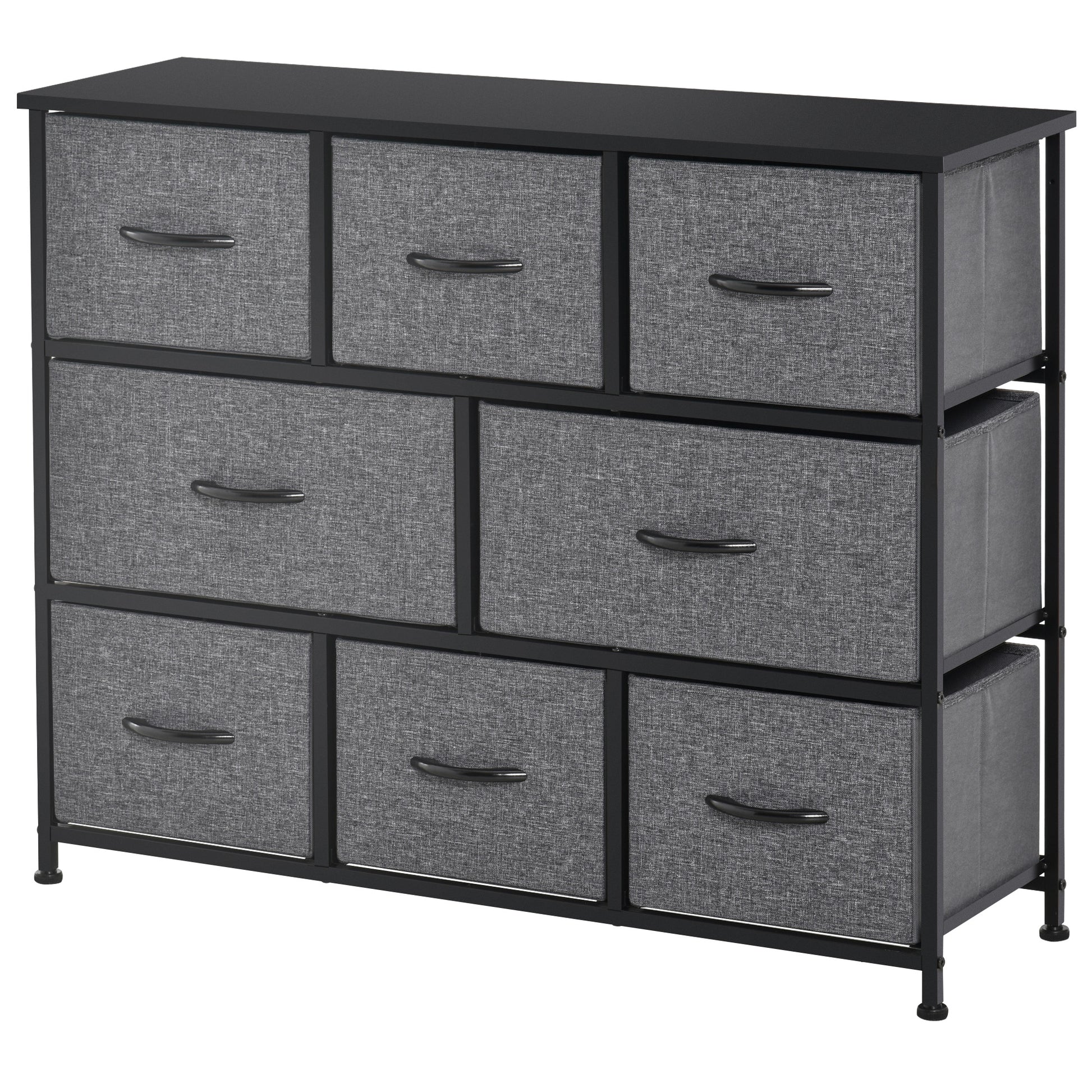 Homcom 8 Drawer Dresser, 3 Tier Fabric Chest Of Drawers, Storage Tower Organizer Unit With Steel Frame For Bedroom, Hallway, Dark Gray Dark Grey Engineered Wood