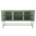 Retro Style Entertainment Center Tv Console Tv Stand With Enclosed Storage Display Cupboard Stylish Fluted Glass Tv Table With Wide Countertop Glass Doors Detachable Shelves Old Sku:W68751722 Mint Green Steel