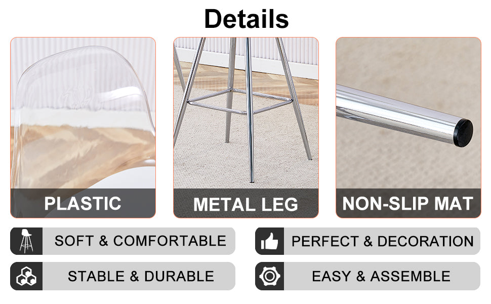 Modern And Comfortable Upholstered Bar Chairs, Metal Legs, Small Size Bar Chairs, Suitable For Part Of The Crowd, Stylish Design For Dining Room, Kitchen, Terrace And Living Room Chairs. White