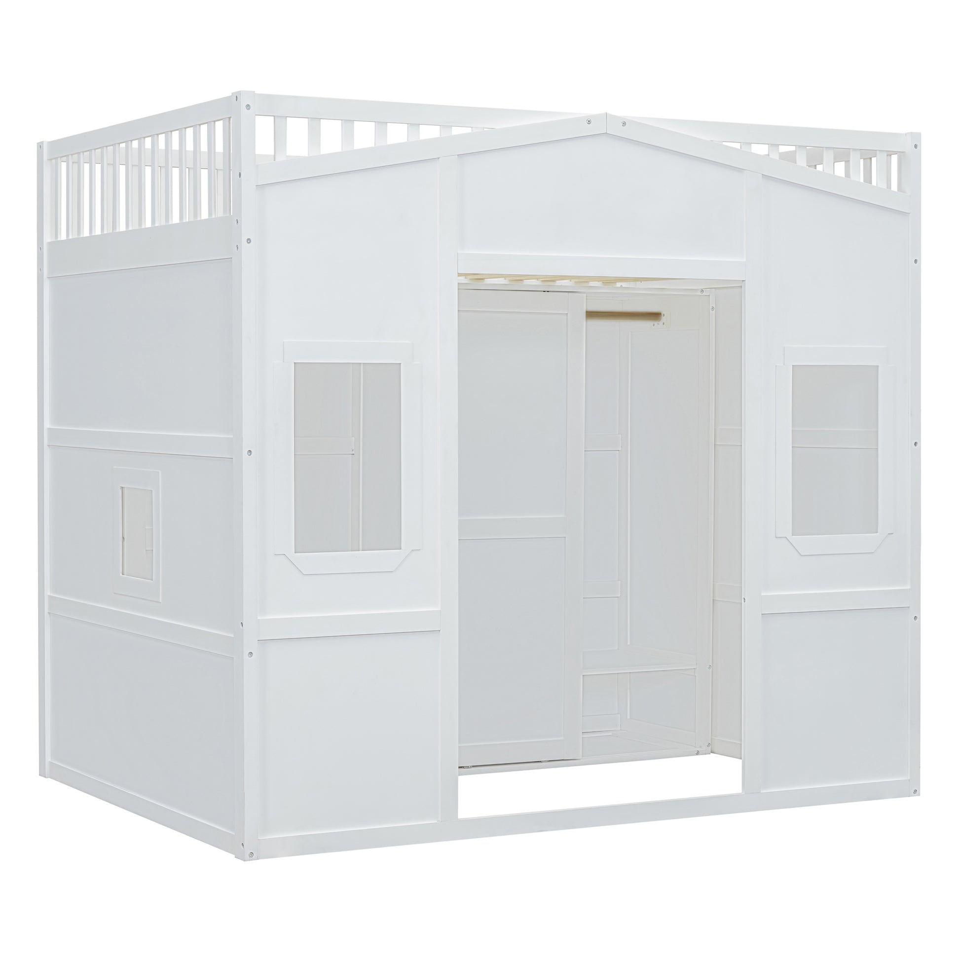 Full Size House Loft Bed With Ladder And Wardrobe White Full White Solid Wood