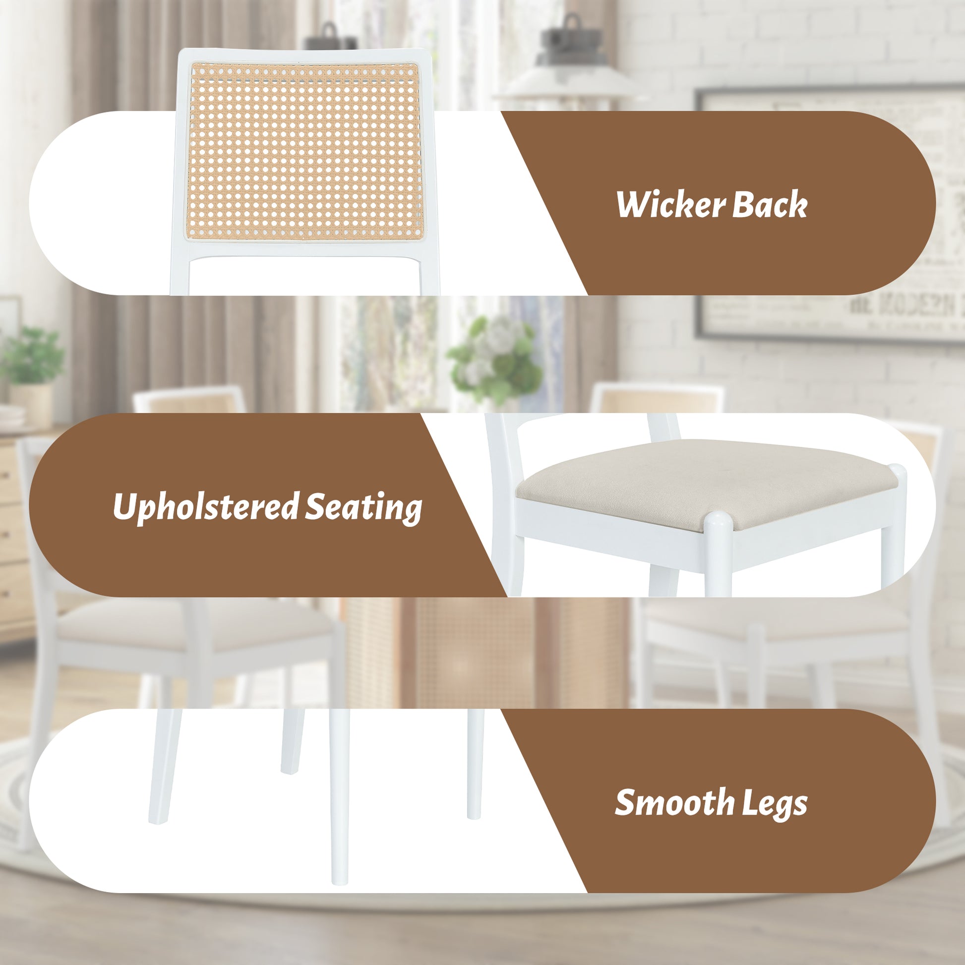 5 Piece Rattan Round Dining Table Set, Wood Table With Hexagonal Base And Upholstered Chairs For Dining Room, Kitchen,Indoor Use, White Beige Wood Dining Room Solid Wood Rubberwood Round Dining Table With Chair Wood Wood White Seats 4 Traditional Round