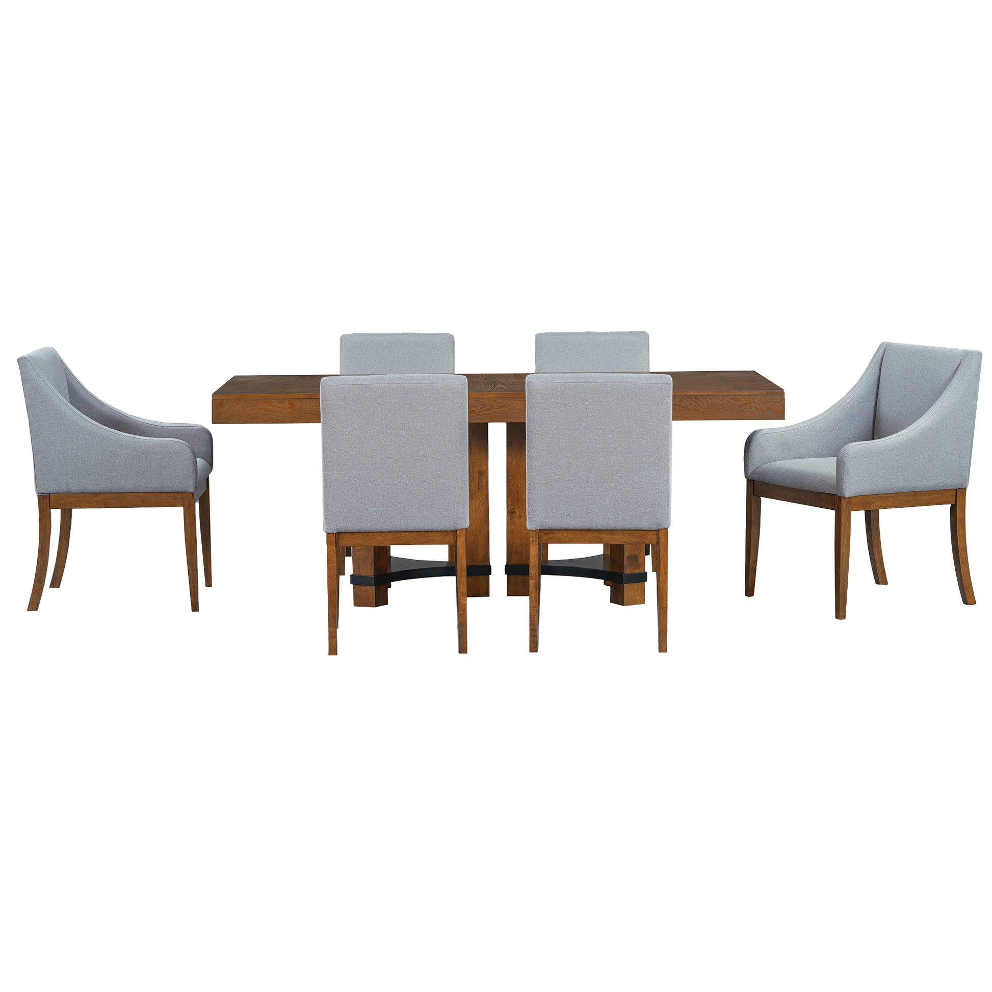 Rustic 7 Piece 76.4Inch Extendable Dining Table Set With 18Inch Removable Leaf, 2 Arm Chairs And 4 Armless Chairs, Brown Wood Dining Room Solid Wood Rubberwood Rectangular Dining Table With Chair Upholstered Chair Wood Brown Seats 6 Removable Leaf