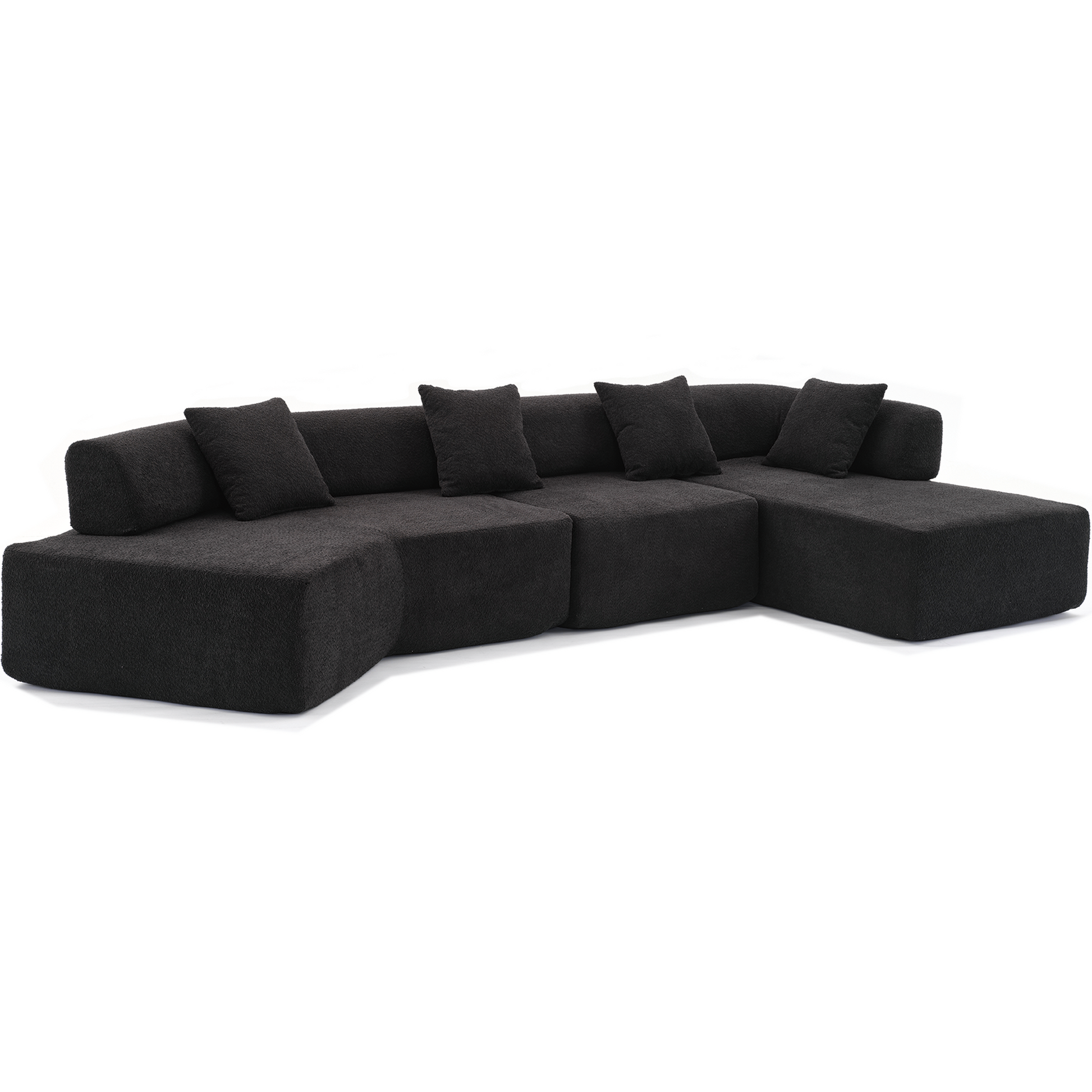 Arrived Modern Minimalist 140" L Shape Couch ,No Assembly Required,Boucle,Modular Sofa ,Couch With Chaise,Free Combination Foam Filled Sofa, 4 Seats,Black Black Polyester Primary Living Space Soft Modern Foam Polyester 4 Seat