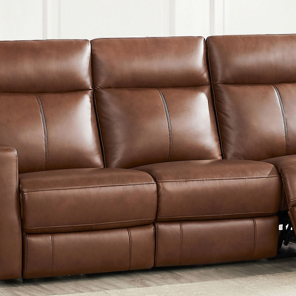 Vienna Power Headrest Zero Gravity Reclining Sofa Brown Genuine Leather Wood Primary Living Space Medium Firm Tight Back Mid Century Modern Eucalyptus Square Arms Memory Foam Leather 3 Seat