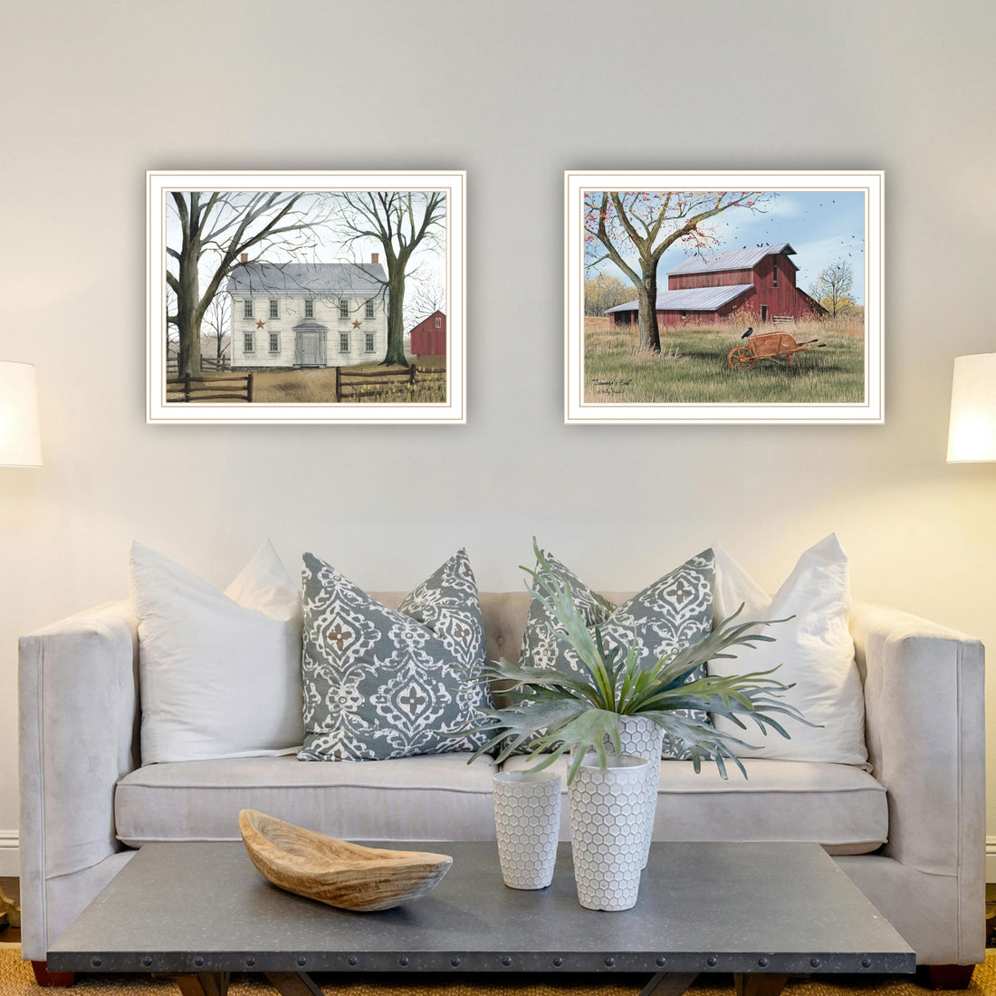 2 Piece Vignette Early American Homestead White Framed Wall Art For Living Room, Bedroom Wall Art Print For Home Decor By Billy Jacobs Multicolor Wood Paper