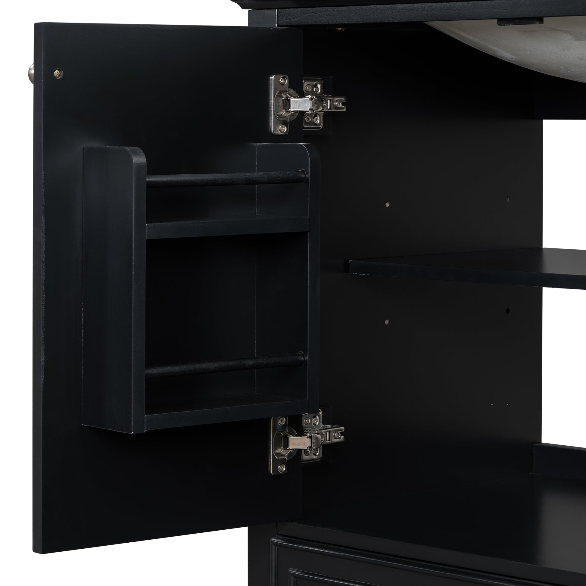 30" Bathroom Vanity With Sink Combo, Multi Functional Bathroom Cabinet With Doors And Drawer, Solid Frame And Mdf Board, Black Black Solid Wood Mdf