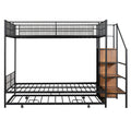 Twin Over Full Metal Bunk Bed With Trundle And Lateral Storage Ladder And Wardrobe, Black Black Metal