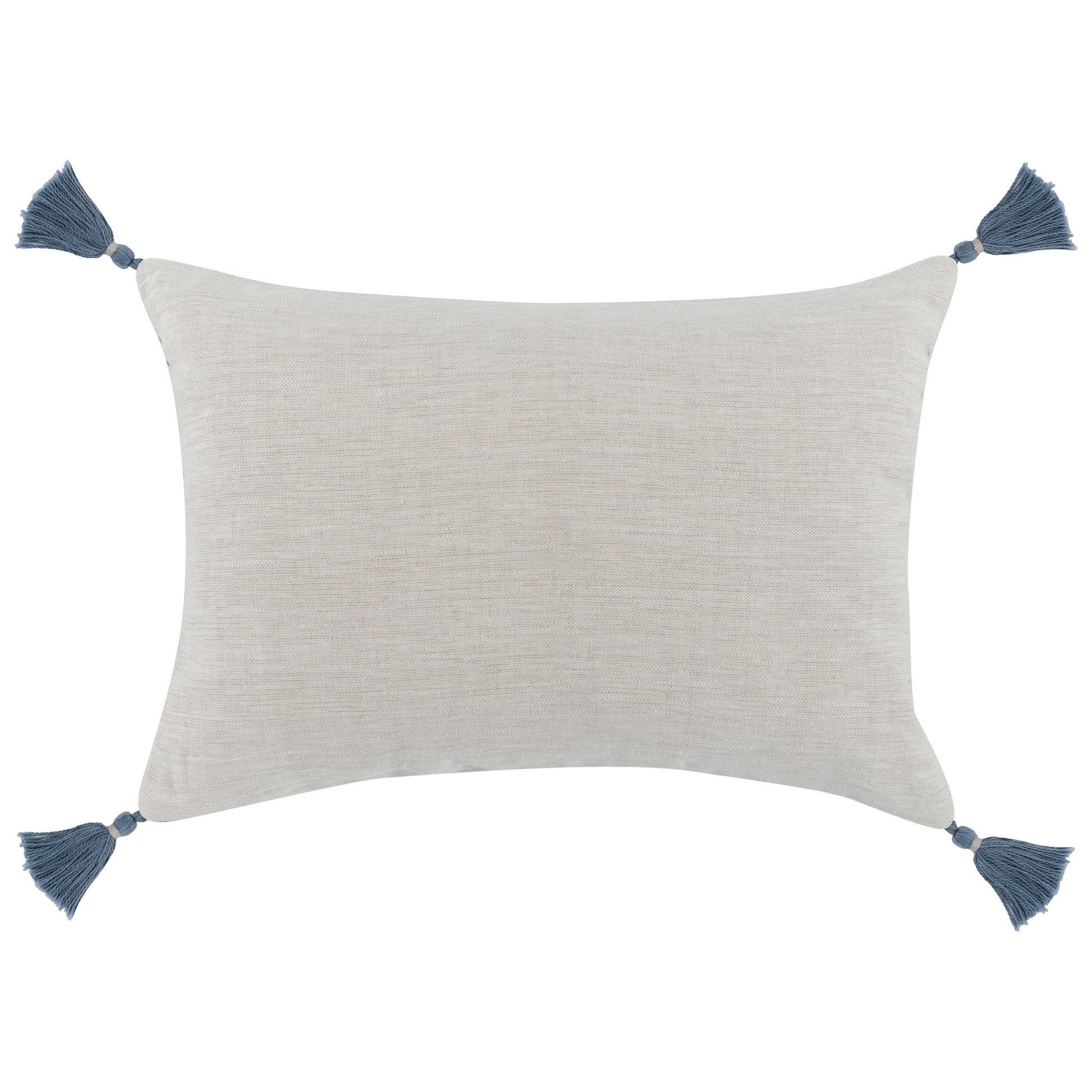 14 X 20 Modern Throw Pillow, Digitally Printed, Stripes, Tassels, Blue, Red Multicolor Linen