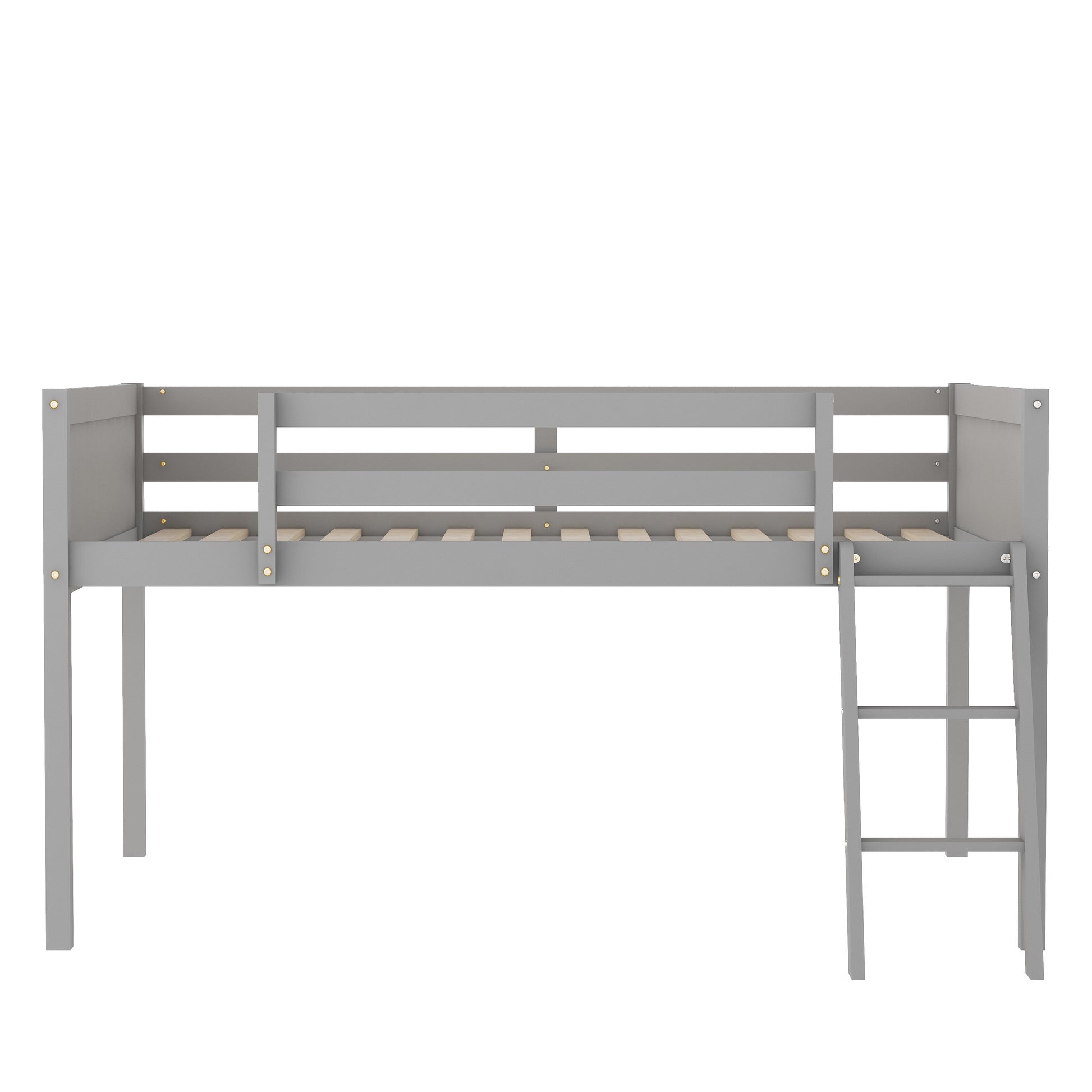 Full Size Wood Low Loft Bed With Ladder, Ladder Can Be Placed On The Left Or Right, Gray Old Sku:Gx000366Aae Box Spring Not Required Full Gray Wood Bedroom Solid Wood Mdf