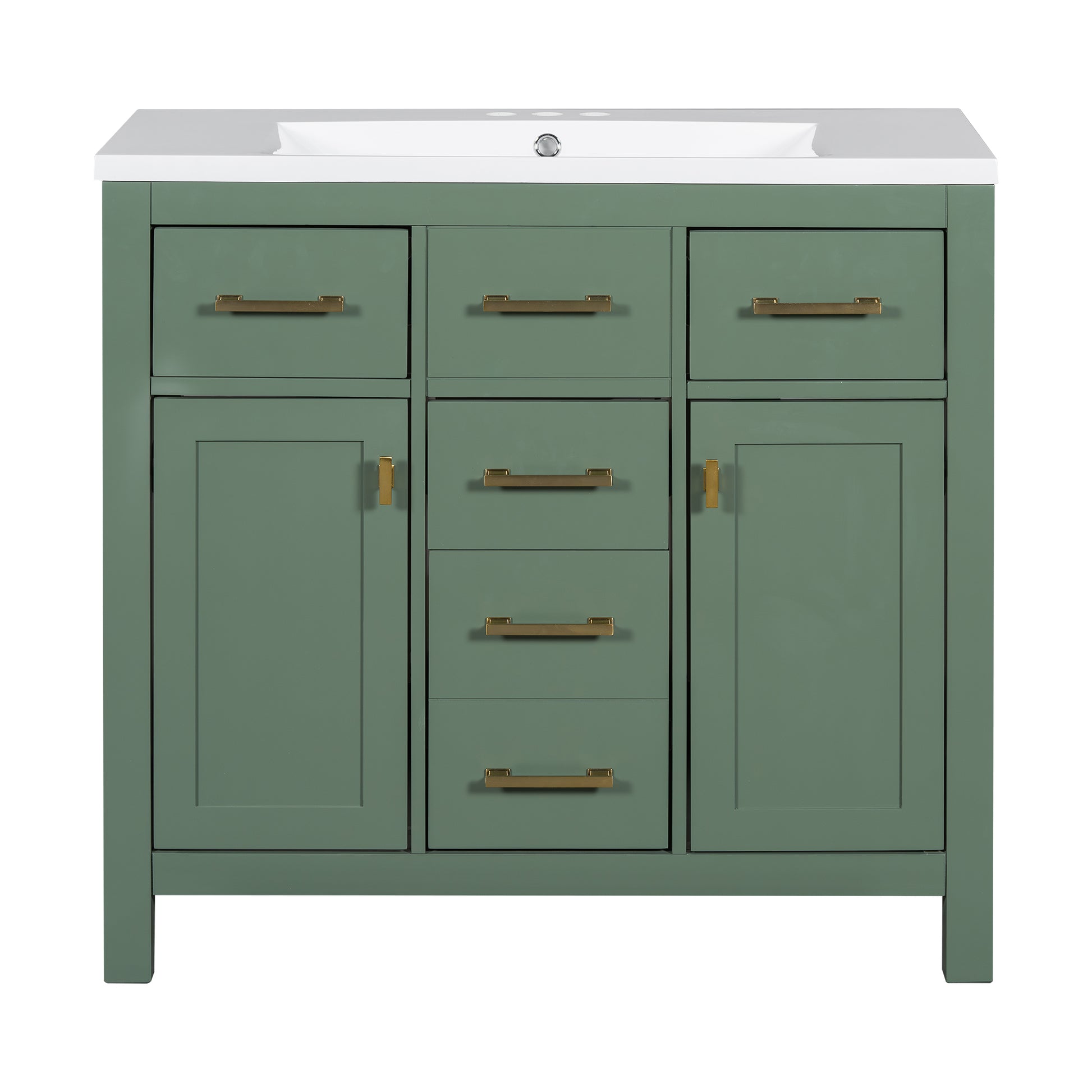 36'' Bathroon Vanity With Resin Sink Combo Set,Modern Freestanding Single Bathroom Cabinet With 4 Drawers & 2 Cabinets,Storage Cabinet For Bathroom, Solid Wood Frame Vanity Set, Green 4 Green 2 2 Adjustable Hinges Bathroom Freestanding Solid Wood Mdf