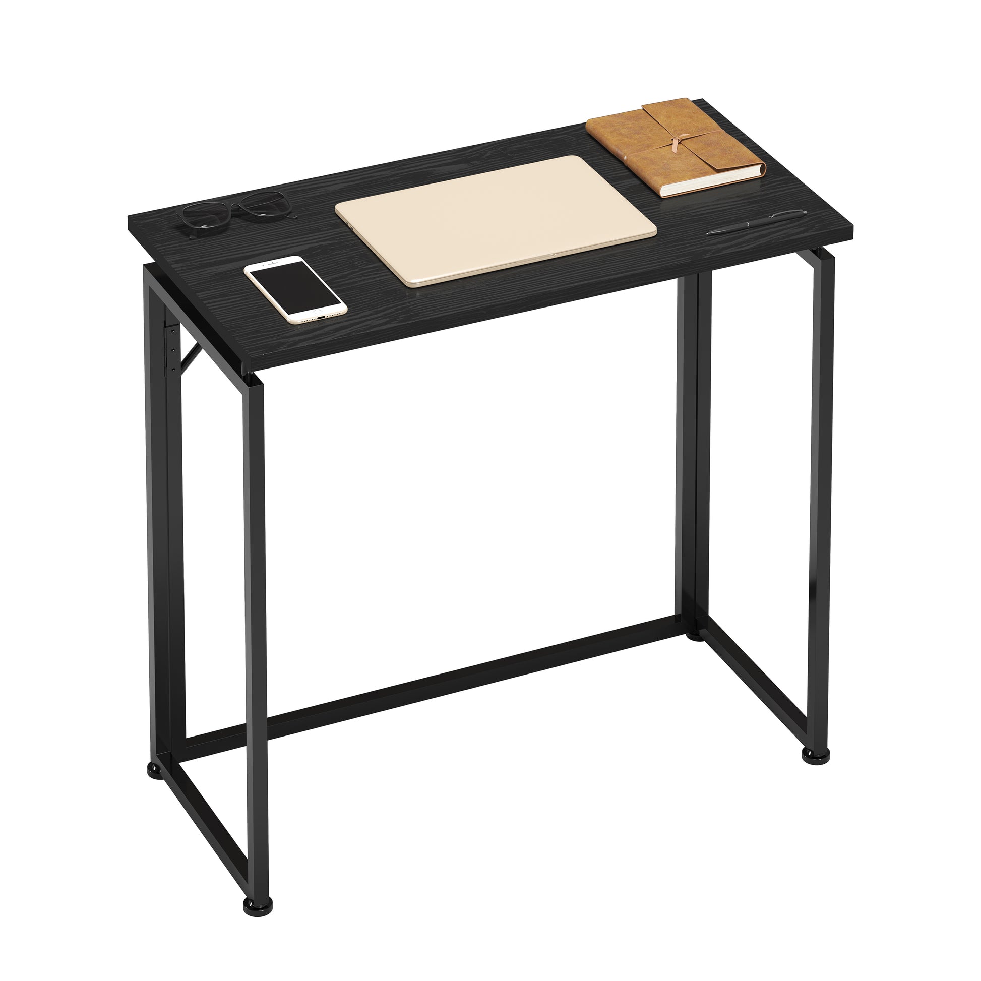 Techni Mobili 31.5 In. Folding Desk For Small Spaces, No Assembly Required, Black Black Office Modern Rectangular Rectangular Particle Board,Steel