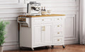 K&K 52'' Kitchen Island With Drop Leaf, Embossed Texture Kitchen Island On Wheels With Spice Rack, Towel Rack, 2 Doors And 5 Drawers, Kitchen Storage Cart With Adjustable Shelf For Kitchen, White