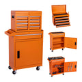 Tool Chest, 5 Drawer Rolling Tool Storage Cabinet With Detachable Top Tool Box, Liner, Universal Lockable Wheels, Adjustable Shelf, Locking Mechanism, Metal Tool Cart For Garage Workshop Orange
