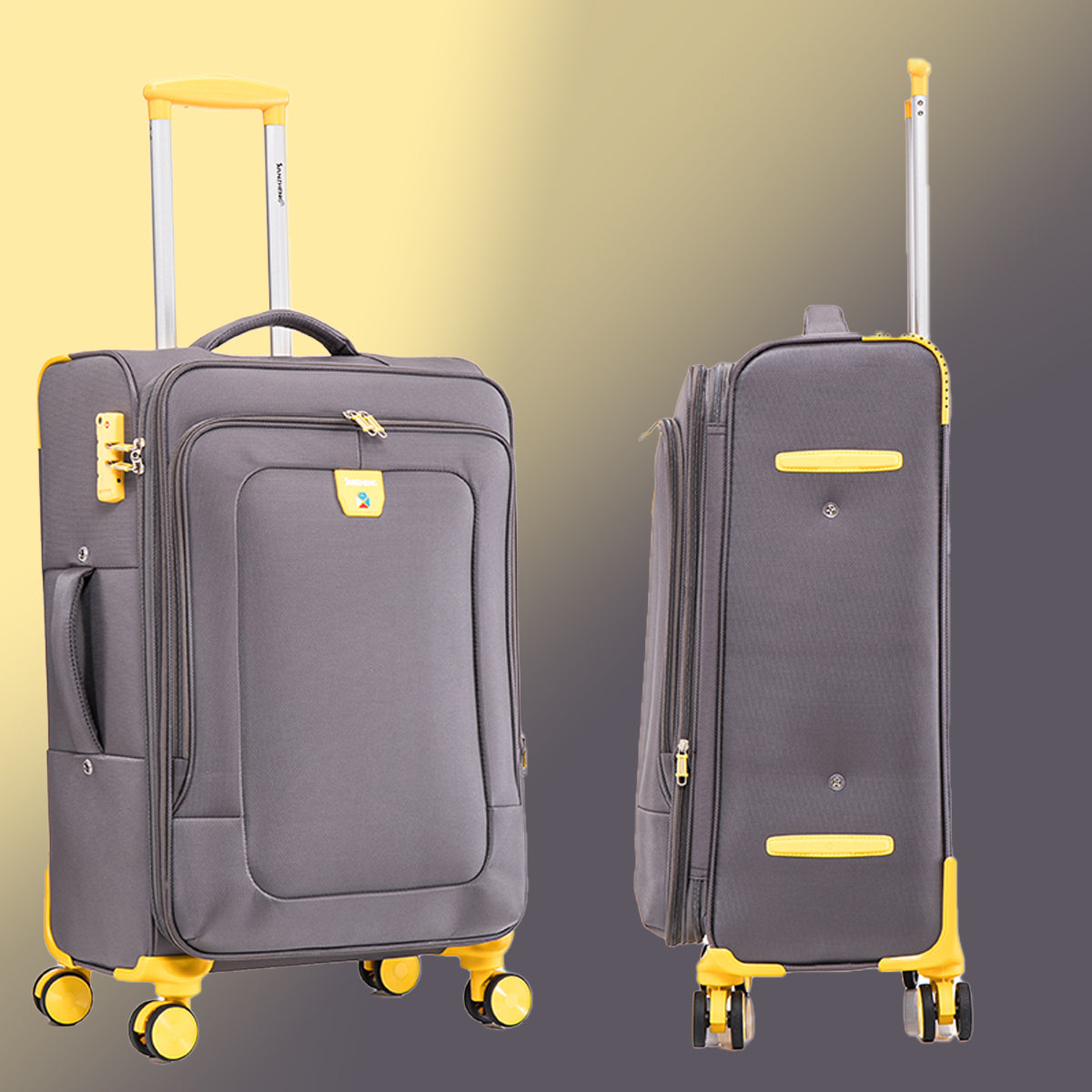 Four Piece Fabric Luggage Set, Expandable Suitcase For Travel, School And Business Trip 20 24 28 32In Yellow Grey Fabric