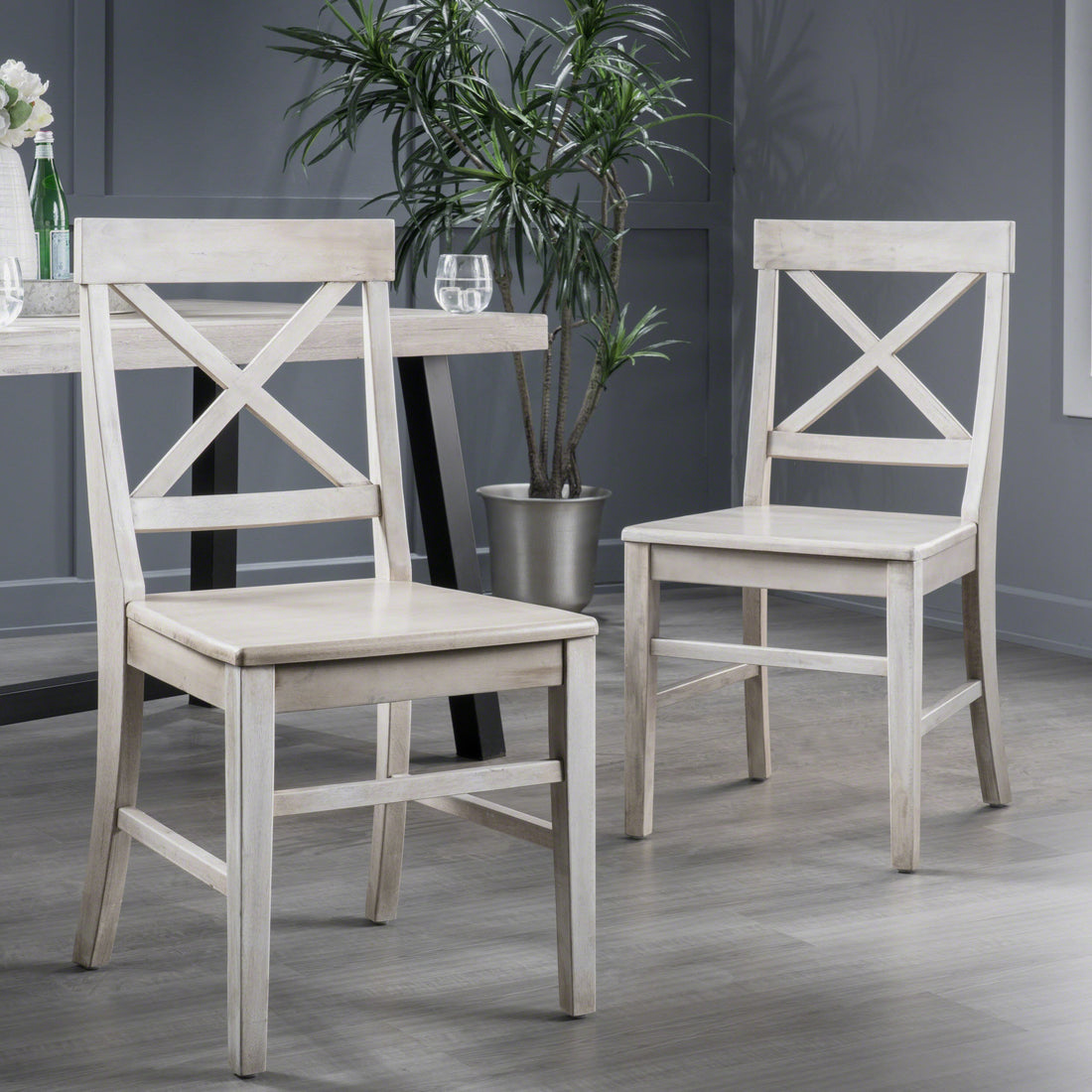 Roshan Farmhouse Acacia Wood Dining Chairs, Light Grey Wash Set Of 2 Grey Acacia Wood