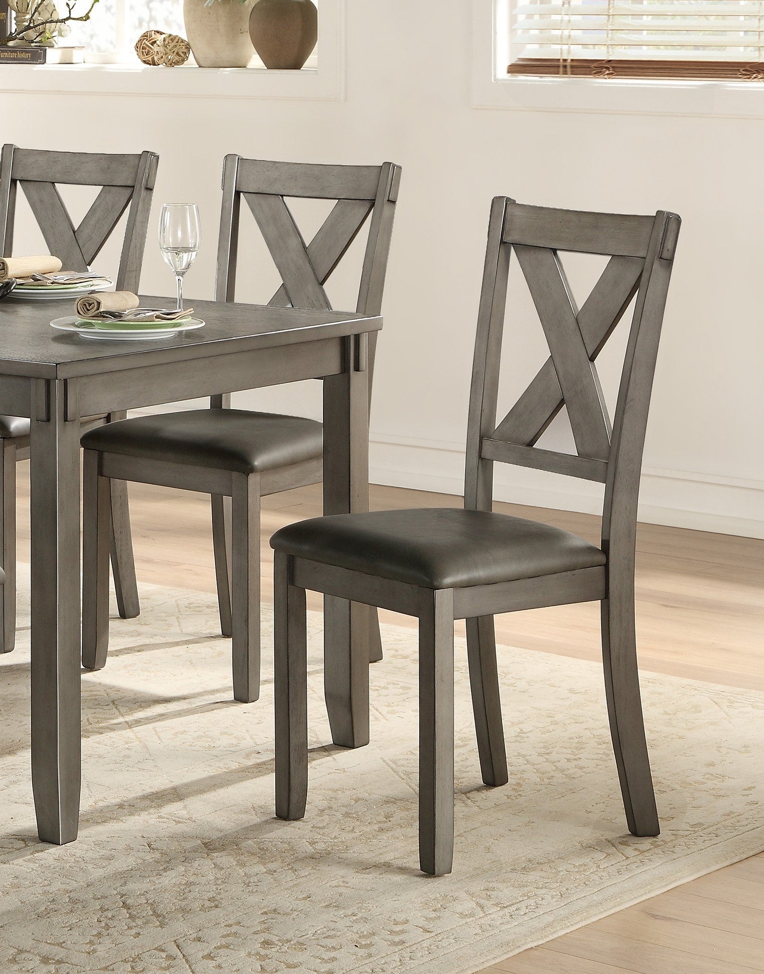 Transitional 6 Piece Dining Set Gray Finish Dining Table Bench 4X Side Chairs Upholstered Seats Wooden Dining Kitchen Furniture Wood Wood Gray Seats 6 Wood Bedroom 60 Inches Bench Seating Casual,Transitional 4 Leg Rectangular Dining Table With Chair And