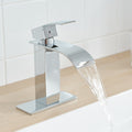 Polished Chrome Waterfall Single Handle Low Arc Bathroom Faucet With Drain Chrome Brass