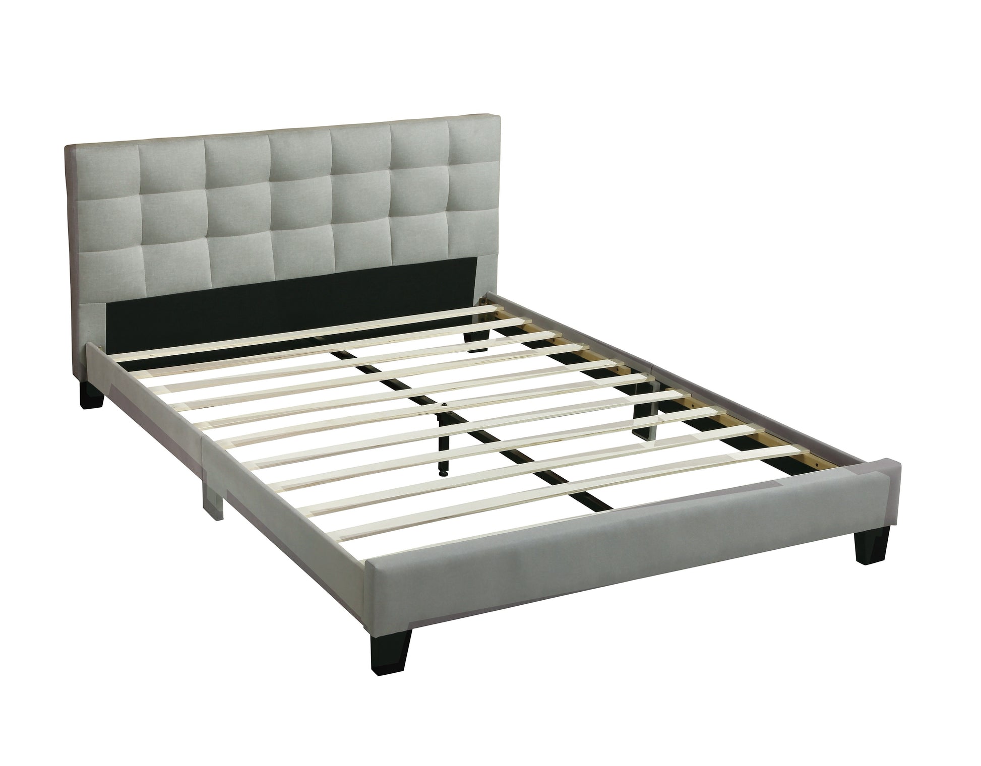 Contemporary 1Pc Queen Size Bed Grey Polyfiber Tufted Headboard Platform Bedframe Bedroom Furniture Box Spring Not Required Queen Grey,Light Gray Wood Bedroom Modern,Transitional Rubberwood Bed