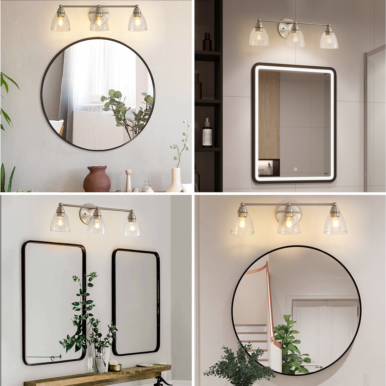 Modern 3 Light Brushed Nickel Bathroom Vanity Light With Clear Glass Shade, E26 Wall Sconces Over Mirror For Living Room Bedroom Hallway Bulb Not Included Brushed Nickel Glass,Metal