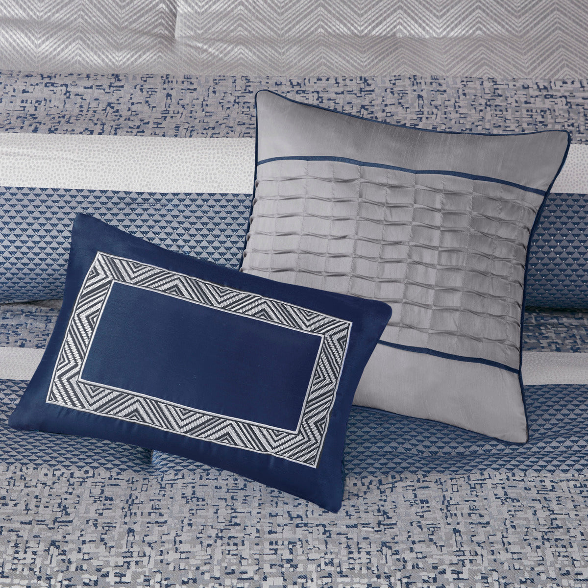 7 Piece Jacquard Comforter Set Navy King King Navy Polyester