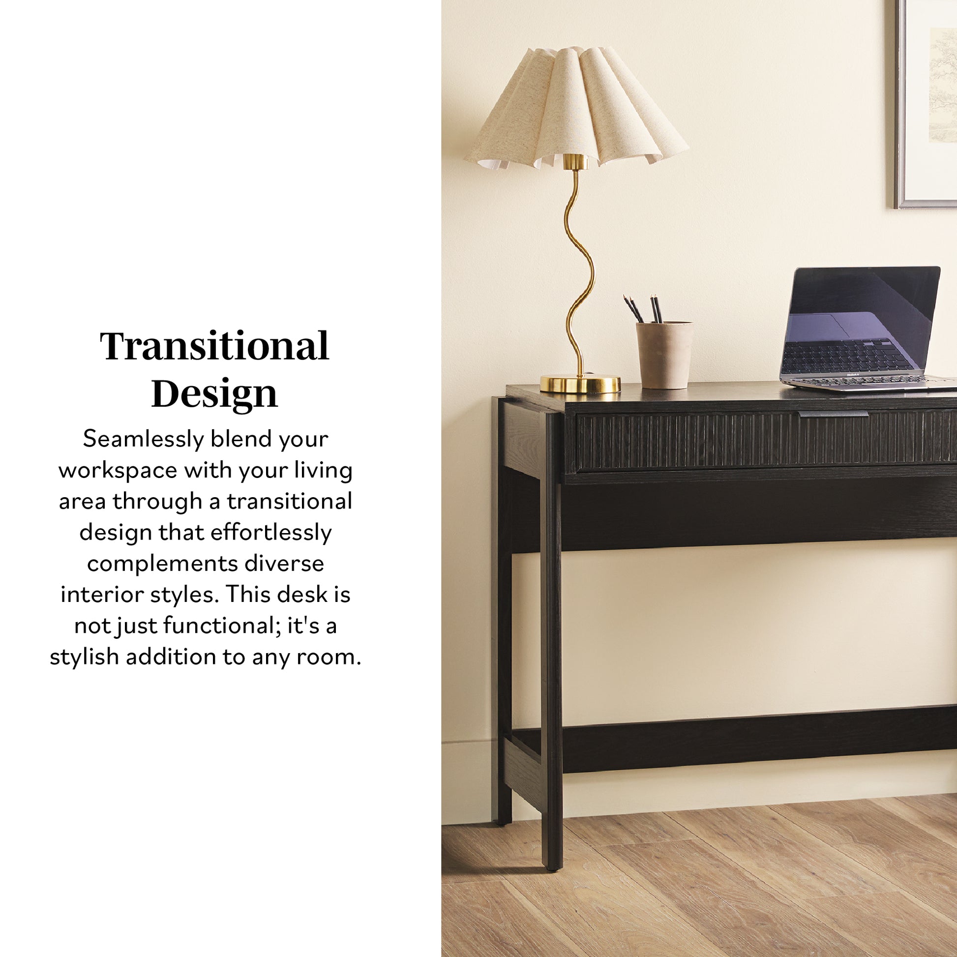 Transitional Reeded Writing Desk With Drawer Black Black Mdf Mdf