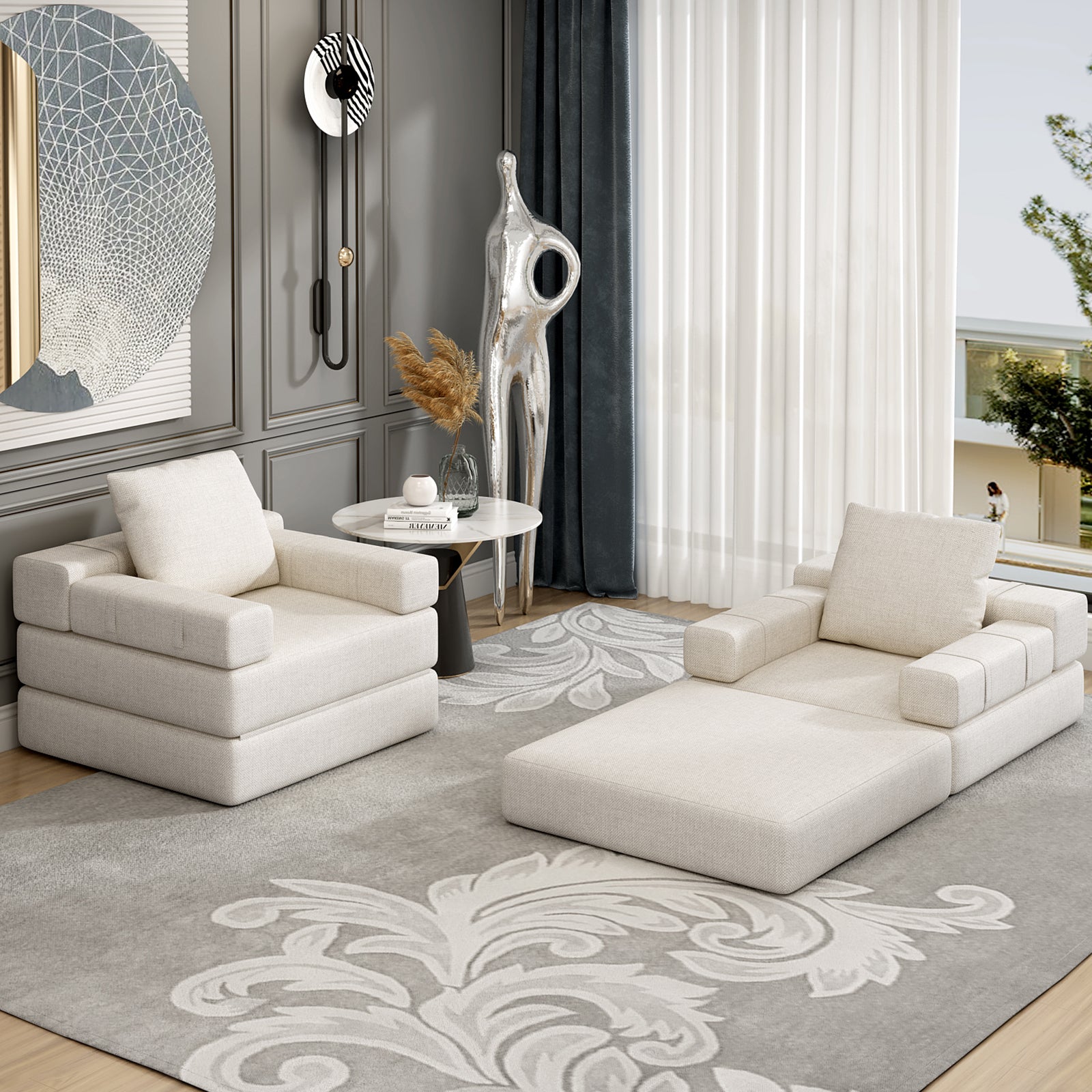 Single Sofa Chair That Converts To A Single Sofa Bed For Living Room, Guest Room, Playroom, White Creamy White Primary Living Space Modern Foam Linen
