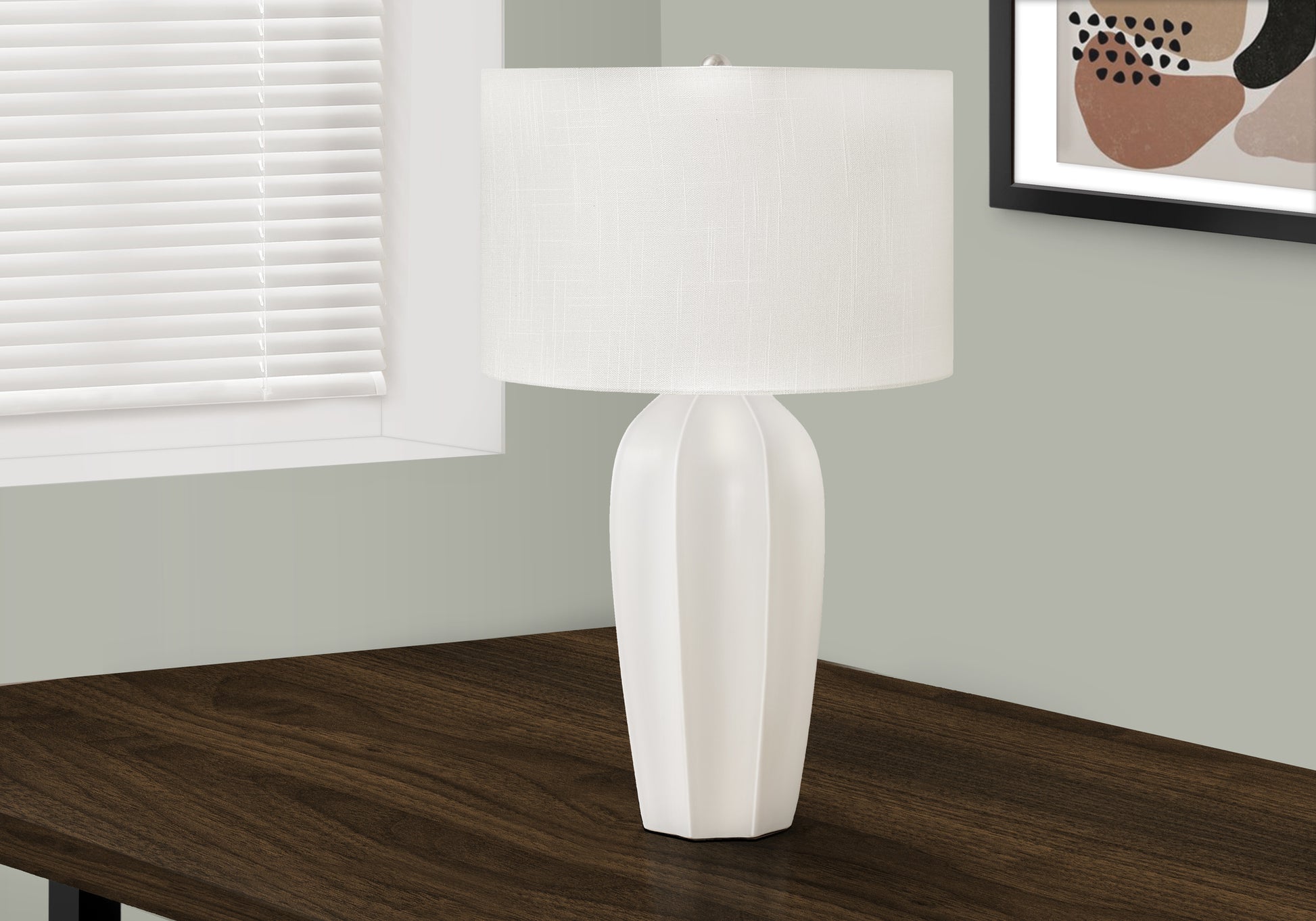 Lighting, 27"H, Table Lamp, Cream Ceramic, Ivory Cream Shade, Modern Cream Ceramic