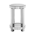 Mirror Round Table With Crystal Inlay, 2 Layer Modern Small Sofa Table With Storage Space, Silver Decorative Table Suitable For Living Room, Bedroom, Coffee And Small Spaces Mirrored Finish Primary Living Space Round Silver Floating Desk American Design