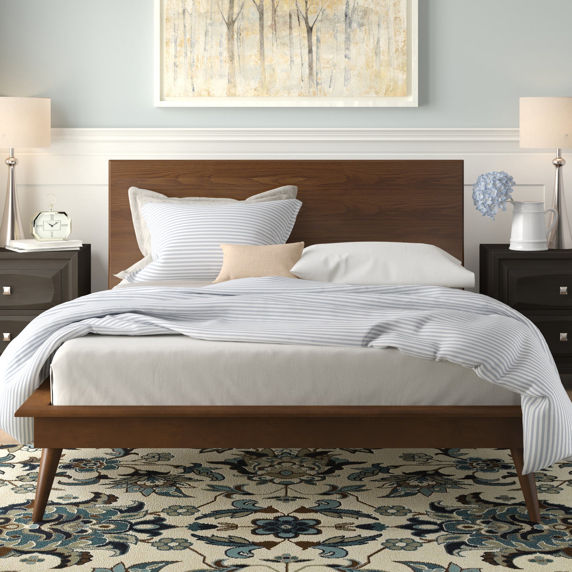 Modern Sleek Design 1Pc Full Platform Bed Durable Brown Wooden Bedroom Furniture Box Spring Not Required Full Brown Wood Bedroom Slat Beds Wood