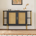 2 Door Elegant Curved Dining Cabinet With Gold Trim And Woven Rattan Doors For Dining Room Black Black Particle Board