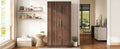 2 Door Wooden Wardrobe Armoire With 3 Storage Shelves, Brown Brown Solid Wood Mdf